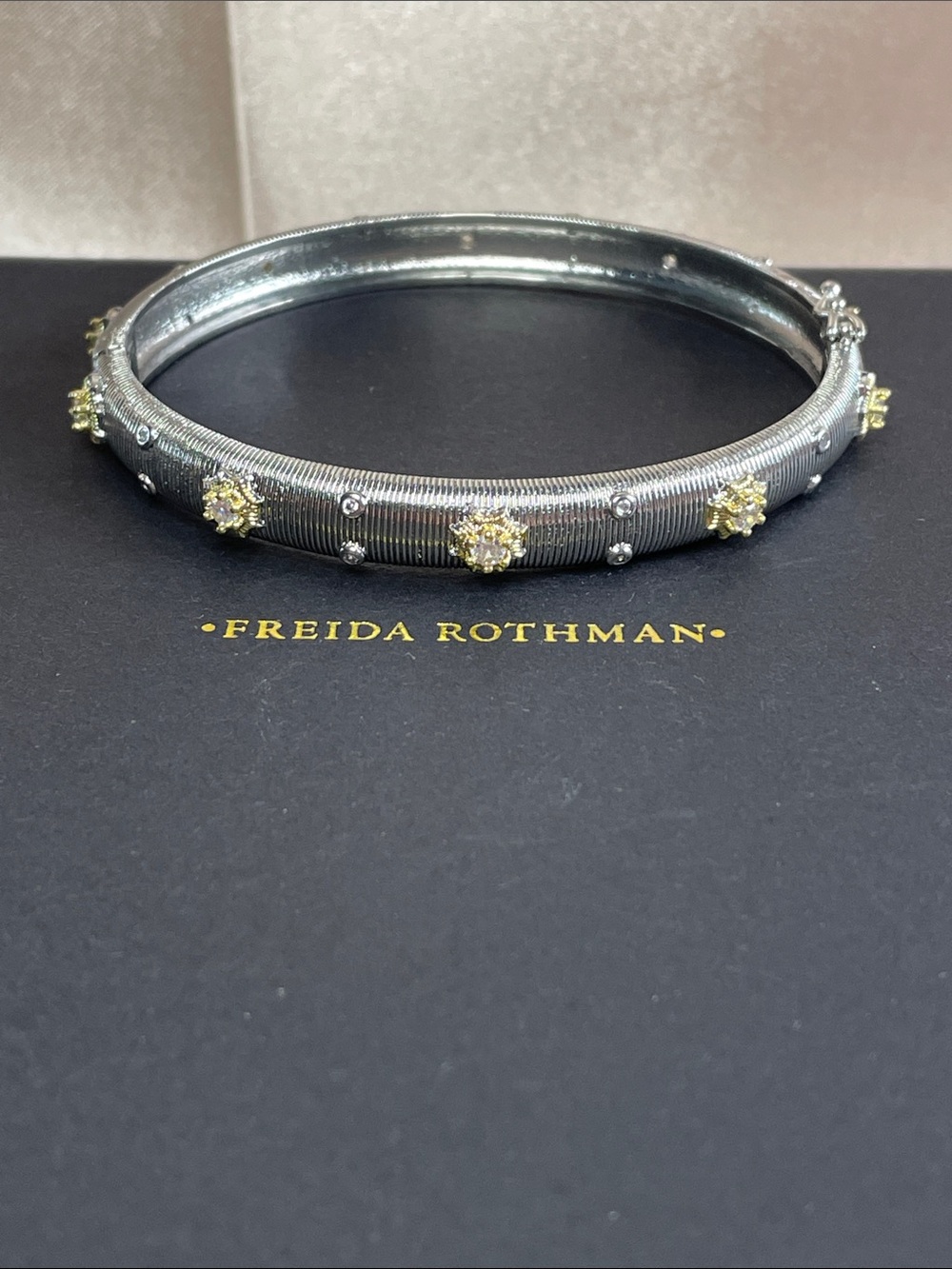 Freida Rothman VAULT Silver & Gold Crystal Bangle - NWT $125 MSRP